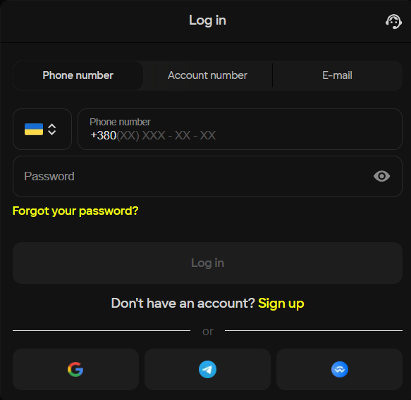 Форма реєстрації на сайті букмекера та казино Parimatch Україна